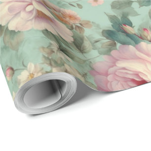 Antike Florale Rose Aqua Decoupage Geschenkpapier