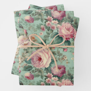 Antike Florale Rose Aqua Decoupage Geschenkpapier Set