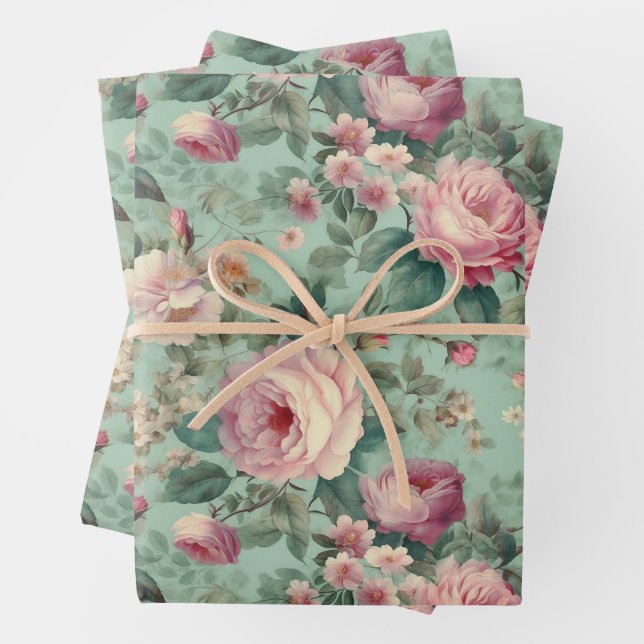 Antike Florale Rose Aqua Decoupage Geschenkpapier Set (Beispiel)
