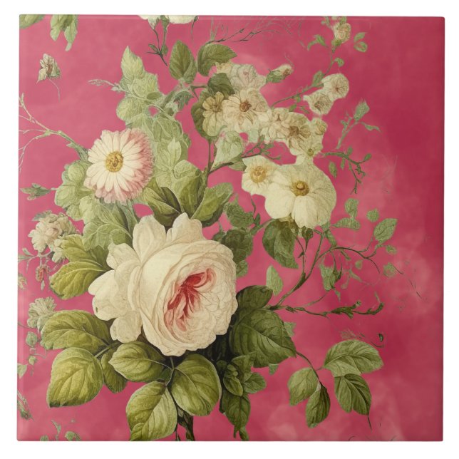 Antike Florale Rose Blumenmuster  Fliese (Vorderseite)