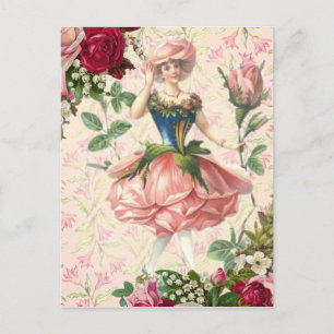 Antike Florale Rose Fee Fantasie  Postkarte