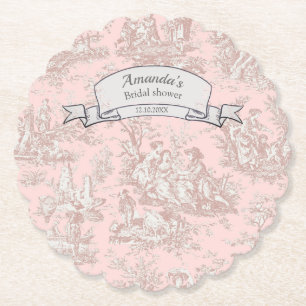 Antike florale roségoldene Toile de Jouy-Dusche Untersetzer
