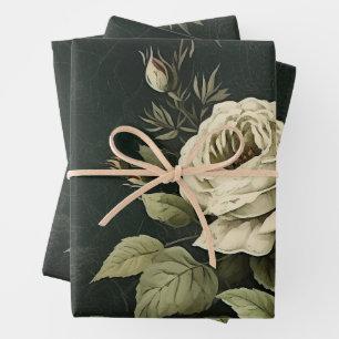 Antike florale Rosen Grünzeug Dekoupage Geschenkpapier Set