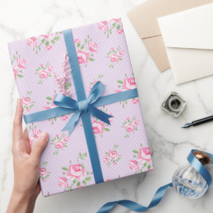 Antike florale Rosen klassische Punkte Lavendel Geschenkpapier