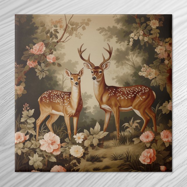 Antike Florale Waldhirsche Fliese (Von Creator hochgeladen)