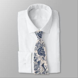 Antike französische blaue Toile Fleurie Krawatte
