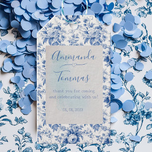 Antike französische Blumen-Toile Blau Geschenkanhänger