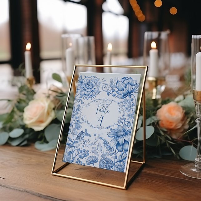 Antike französische Blumen-Toile Blau Tischnummer (Von Creator hochgeladen)