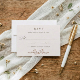 Antike französische Blumenbraun- und cremefarbene  RSVP Karte