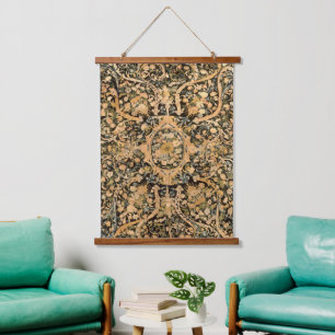 Antike französische Blumendrucke Wandteppich Mit Holzrahmen