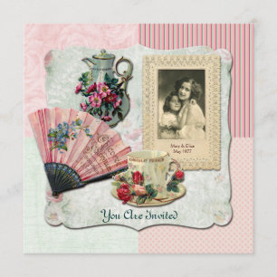 Antike französische Blumenvintagetasse rosa Fächer Einladung