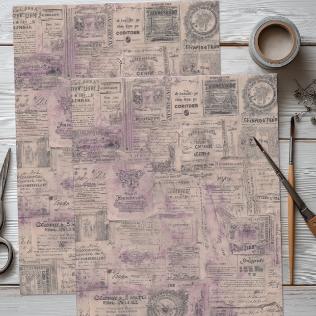 Antike französische Collage Seidenpapier (French Lavender Collage Tissue Paper)