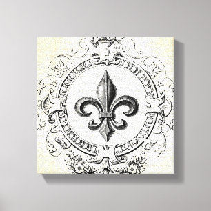 Antike französische Fleur-de-Lis gespannte Leinwan Leinwanddruck