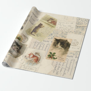 Antike französische Katzenpostkarte Weihnachten St Geschenkpapier