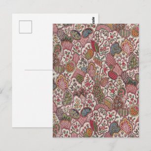 Antike französische ländliche Blumen-Vogel-Chintz- Postkarte
