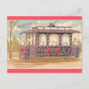 Antike französische Liebestauben zum Valentinstag Postkarte
