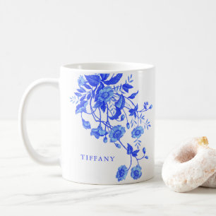 Antike französische Toile blaue Blumen Hochzeitsdu Kaffeetasse