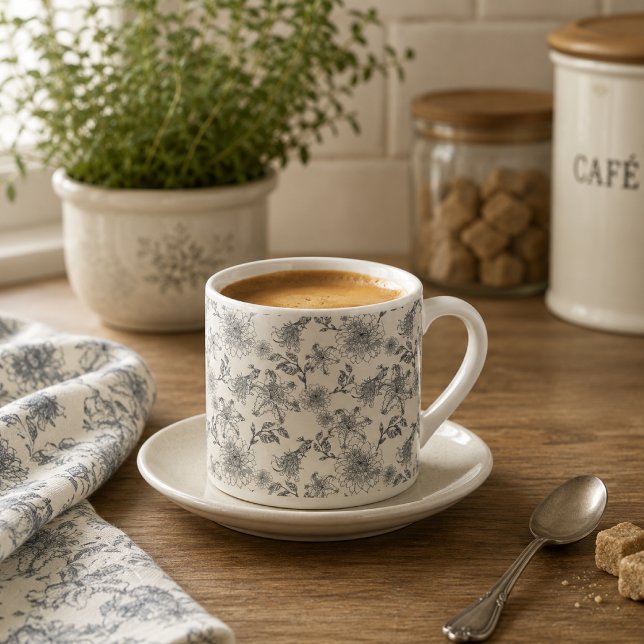 Antike französische Toile Botanical Vogel Rustikal Espressotasse (Von Creator hochgeladen)