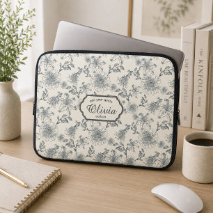 Antike französische Toile Botanical Vogel rustikal Laptopschutzhülle