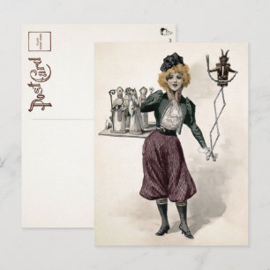 Antike Frau mit Krampus-Puppe Postkarte
