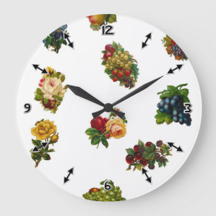 Antike Früchte & Blumen Große Wanduhr