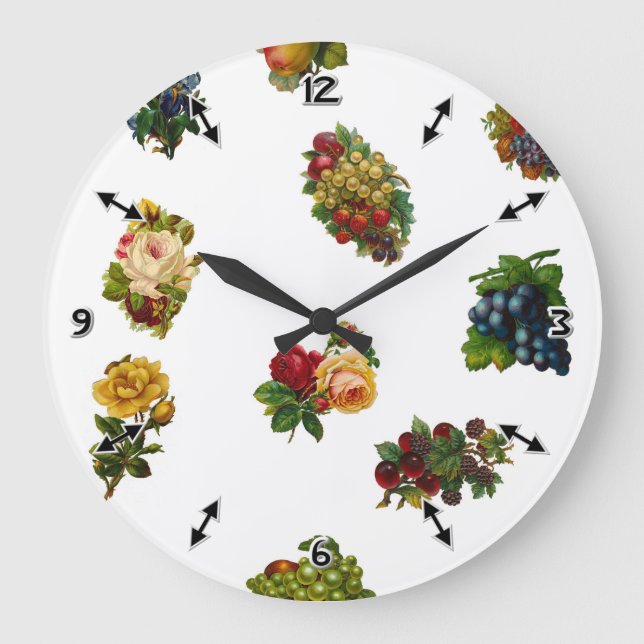 Antike Früchte & Blumen Große Wanduhr (Vorderseite)