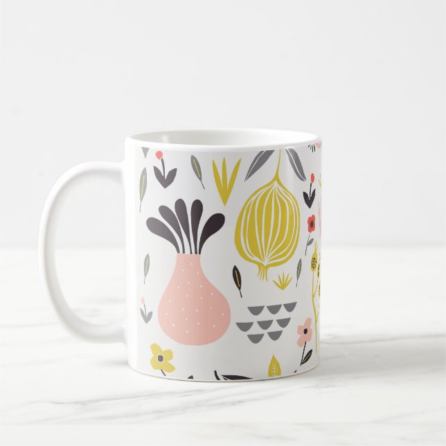 Antike Früchte, Blumen: nahtloses Muster. Kaffeetasse (Links)