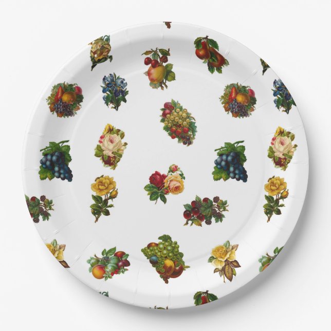 Antike Früchte & Blumen Pappteller (Vorderseite)