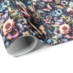 Antike Frühlingsblumen und Schmetterlinge Geschenkpapier