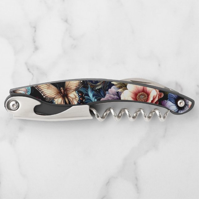 Antike Frühlingsblumen und Schmetterlinge Kellnermesser (Vorderseite)