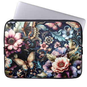 Antike Frühlingsblumen und Schmetterlinge Laptopschutzhülle