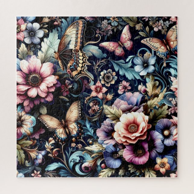 Antike Frühlingsblumen und Schmetterlinge Puzzle (Vertikal)