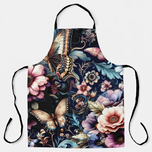 Antike Frühlingsblumen und Schmetterlinge Schürze (Vorderseite)