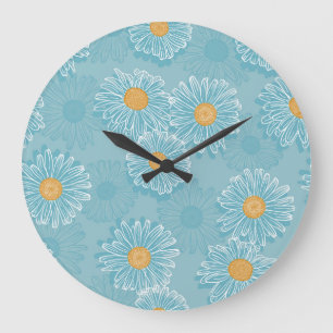 Antike Gänseblümchen: florales Umrissmuster. Große Wanduhr