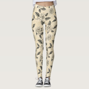 Antike Gardenie in schwarzer Tinte gestochen Leggings