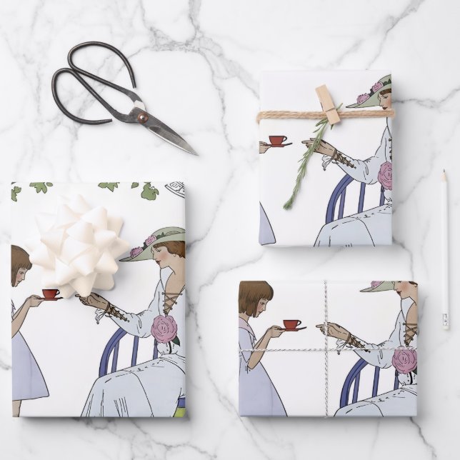 Antike Garten-Teeparty Geschenkpapier Set (Vorderseite)