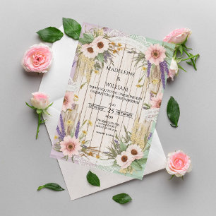 Antike Gartene Rustikale Blumen-Hochzeit Einladung