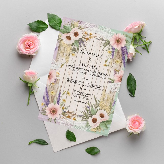 Antike Gartene Rustikale Blumen-Hochzeit  Einladung (Von Creator hochgeladen)