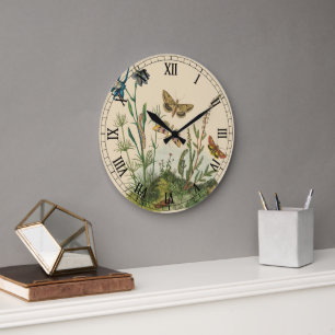 Antike Garteninsekten, Schmetterlinge, Raupen Große Wanduhr