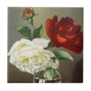 Antike Gartenrosen in einer Glasvase Fliese