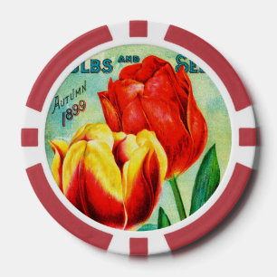 Antike Gartenwerbung, gelbe rote Tulpen Pokerchips