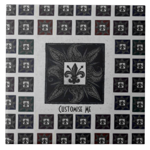 Antike geflieste Fleur de Lis (Schwarz) Fliese