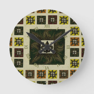 Antike gekachelte Fleur de Lis (Grün) Runde Wanduhr