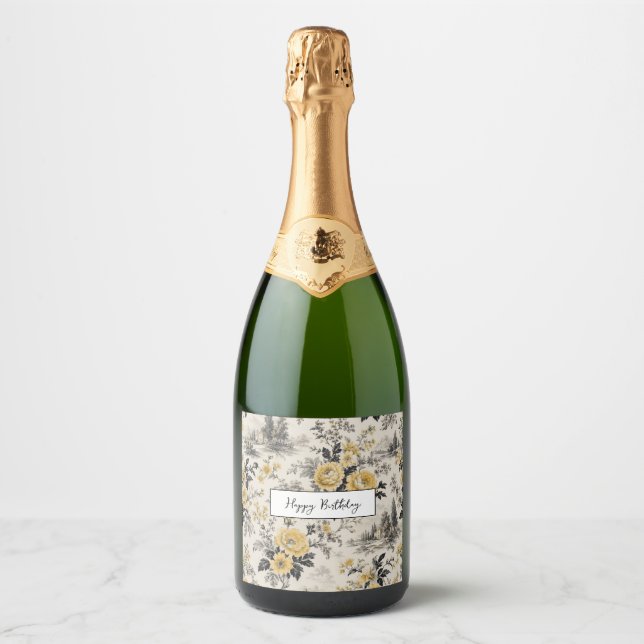 antike gelbe Blumen Champagnerflaschenetikett  (Vorderseite)