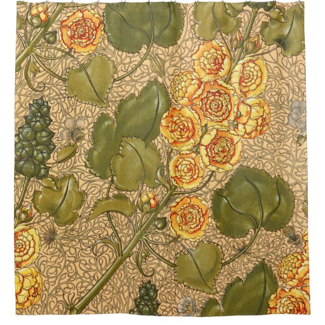 Antike gelbe Blumen Duschvorhang (Vorderseite)