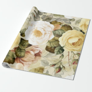 Antike gelbe rosa und weiße Rosen  Geschenkpapier
