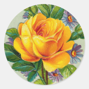 Antike Gelbe Rose Runder Aufkleber