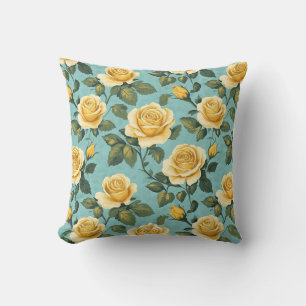 Antike gelbe Rosen - Elegantes botanisches Design Kissen