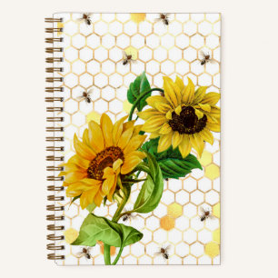 Antike gelbe Sonnenblumen Bienen Honigwabe Notizbuch