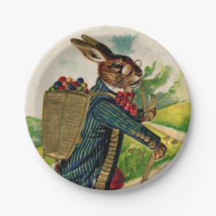 Antike gelehrte Ostern-Kaninchen-Picknick-Platte Pappteller